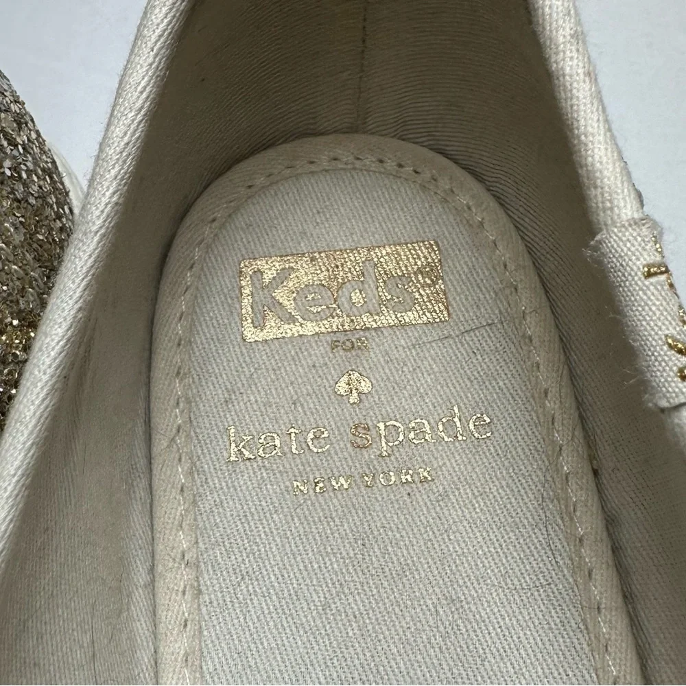 Keds X Kate Spade New York Gold Glitter Cream Satin Lace Up Sneakers- Size 8.5/9